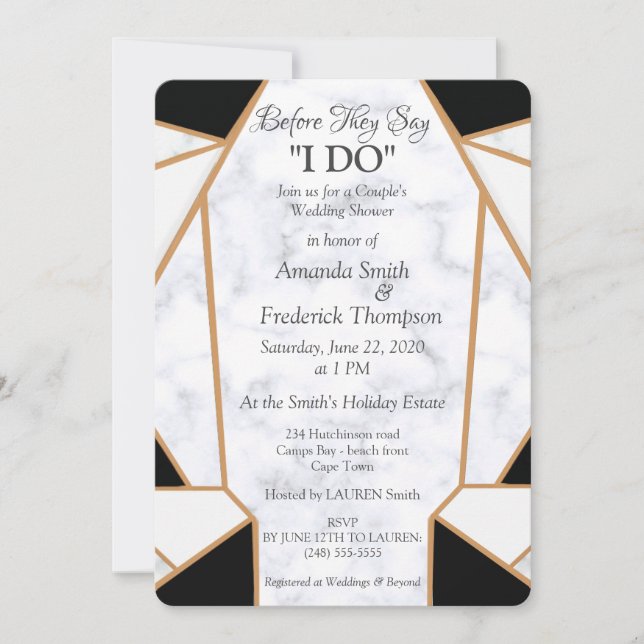 Invitación Arte de oro negro \ ducha de matrimonio de mármol  (Anverso)