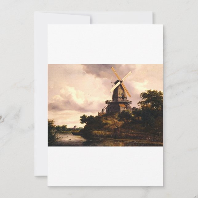 Invitación Arte de paisaje con un molino de viento (Anverso)