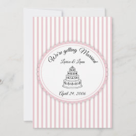 Invitación Arte de pastel de boda a rayas blancas y rosa eleg
