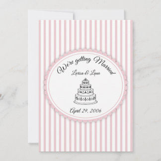 Invitación Arte de pastel de boda a rayas blancas y rosa eleg