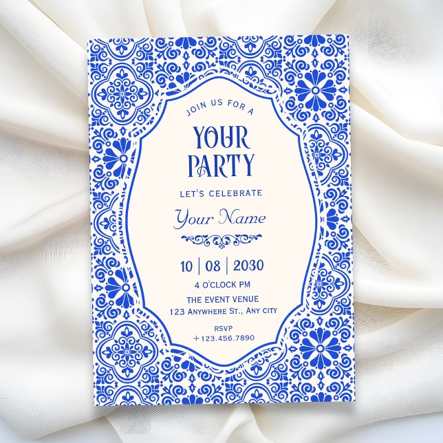 Invitación arte de patrón de baldosas azules (Subido por el creador)