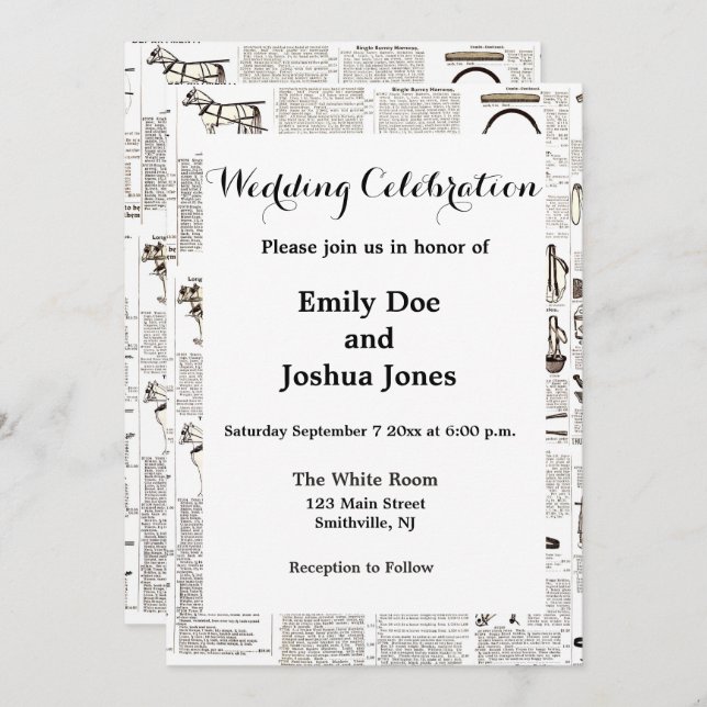 Invitación Arte de periódicos de publicidad de antigüedades d (Anverso / Reverso)