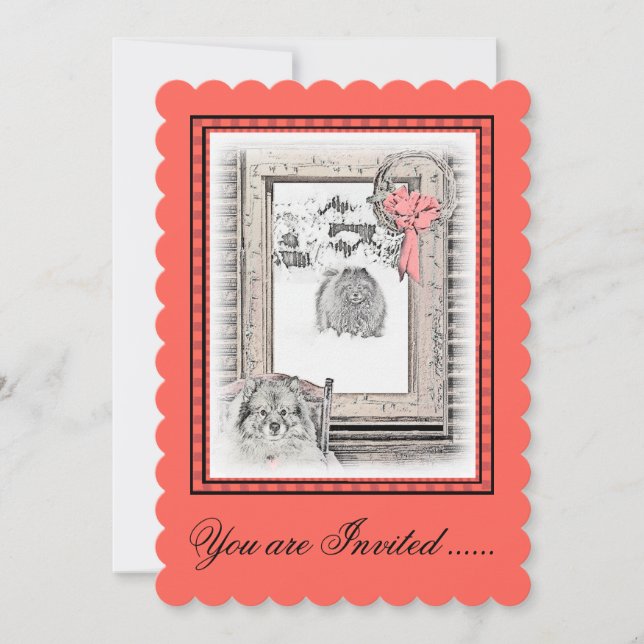 Invitación Arte de perro Keeshond Navidad Invierno Pintura de (Anverso)