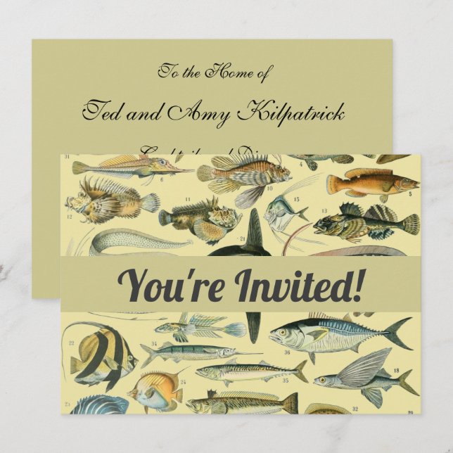 Invitación Arte de pesca científica de peces de época (Anverso / Reverso)