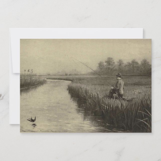 Invitación Arte de pesca de río vintage (Anverso)