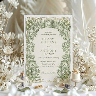 Invitación Arte de puerta de jardín de acuarela verde Boda