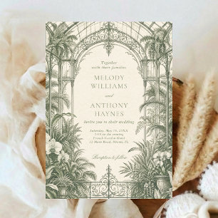 Invitación Arte de puerta de jardín de acuarela verde Boda