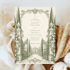 Invitación Arte de puerta de jardín de acuarela verde Boda
