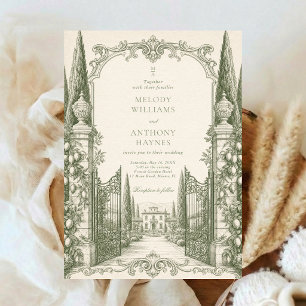 Invitación Arte de puerta de jardín de acuarela verde Boda