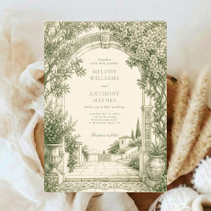 Invitación Arte de puerta de jardín de acuarela verde Boda