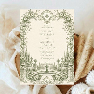 Invitación Arte de puerta de jardín de acuarela verde Boda
