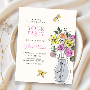 Invitación Arte de ramillete de flores minimalista