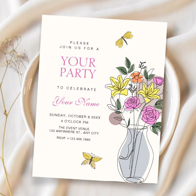 Invitación Arte de ramillete de flores minimalista (Subido por el creador)