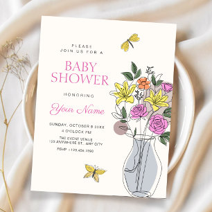 Invitación arte de ramo de flores minimalista para baby showe