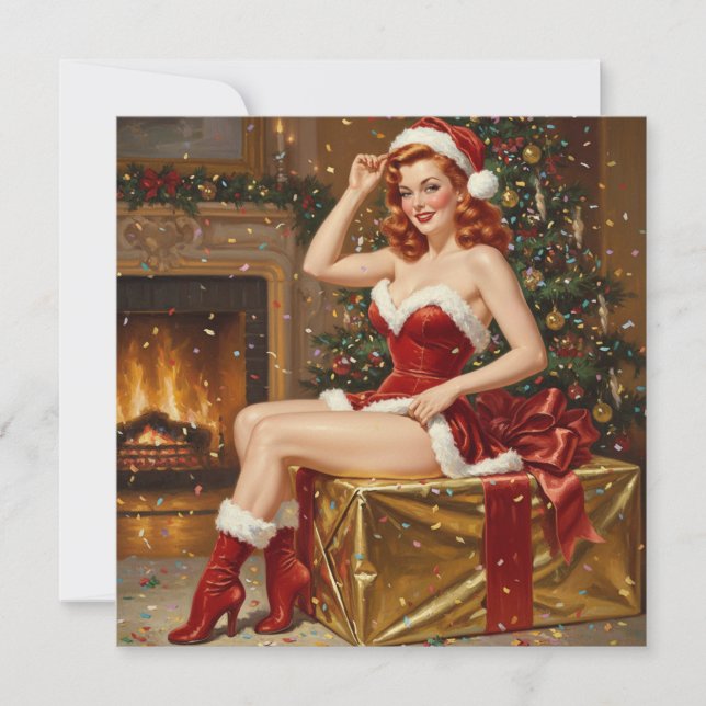 Invitación Arte de Santa Pin-up Vintage (Anverso)