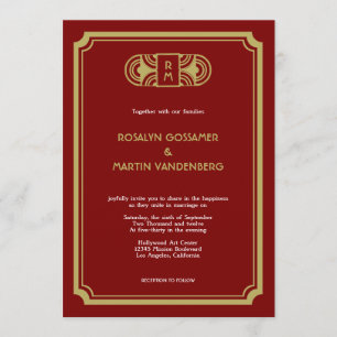 Invitación Arte de terciopelo rojo deco retro Hollywood glam 