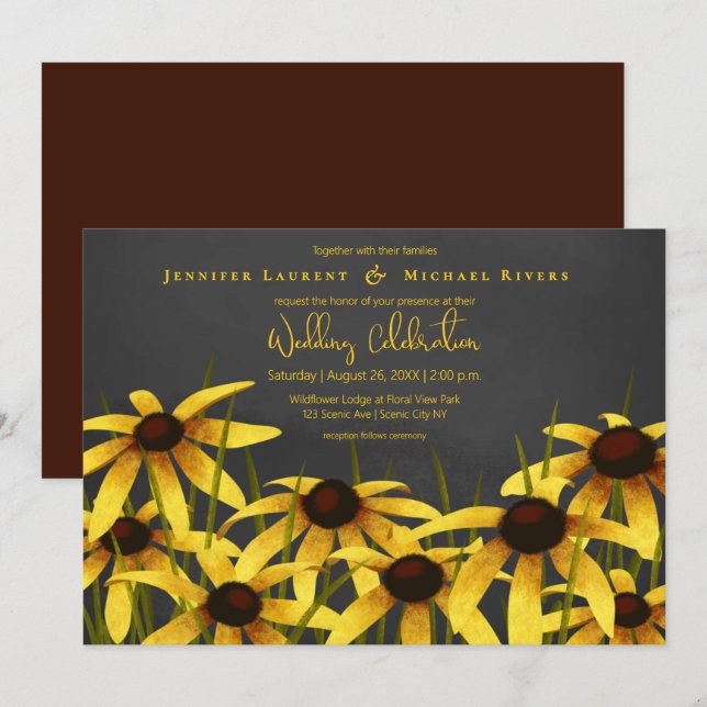 Invitación arte de tiza Black Eyed Susans pradera boda (Anverso / Reverso)