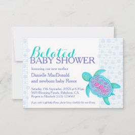 Invitación Arte de tortuga tardío recién nacido de ducha aqua