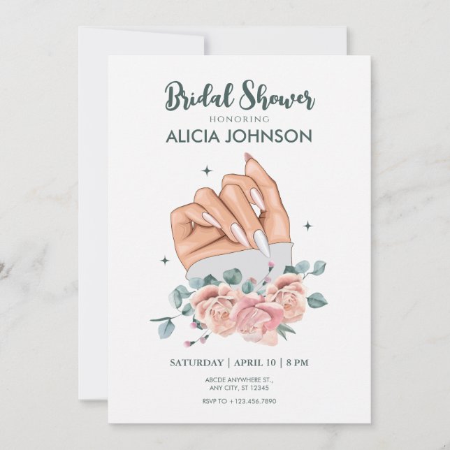 Invitación Arte de uñas finas Ducha de novias (Anverso)