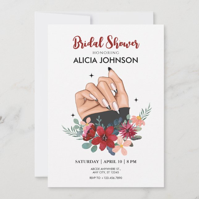 Invitación Arte de uñas finas Ducha de novias (Anverso)