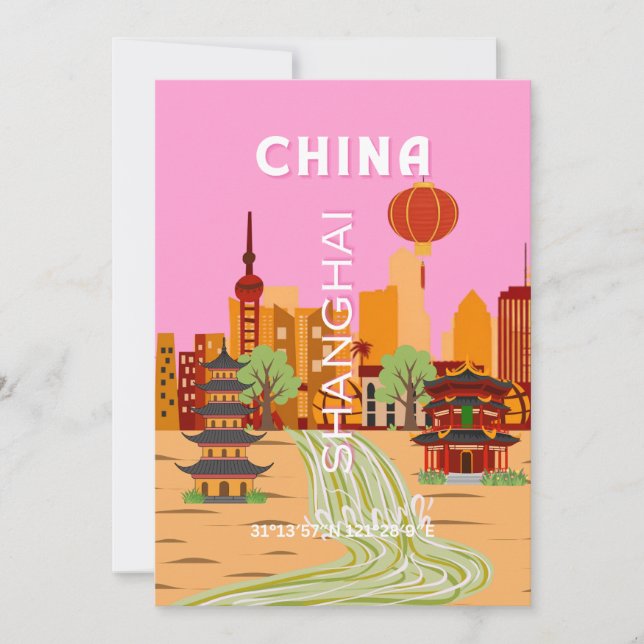 Invitación Arte de viaje a Shanghai, China (Anverso)