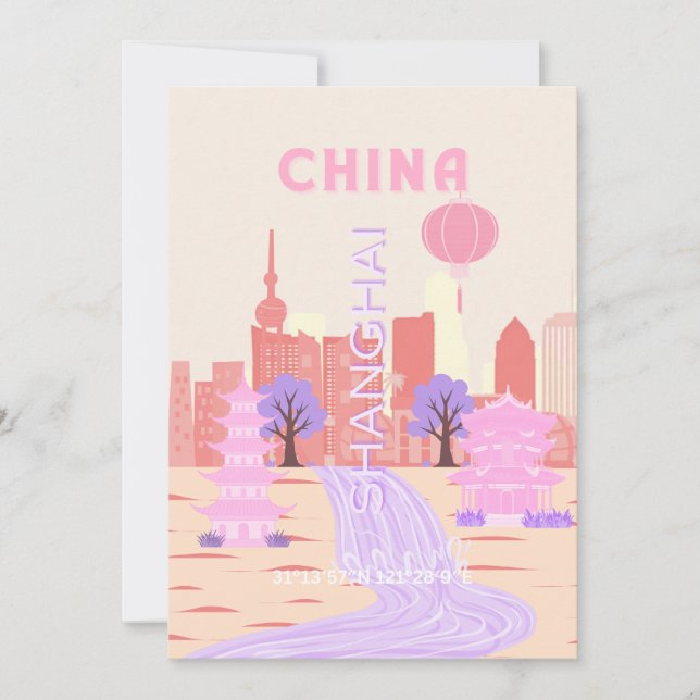 Invitación Arte de viaje pastel de Shanghai China (Anverso)