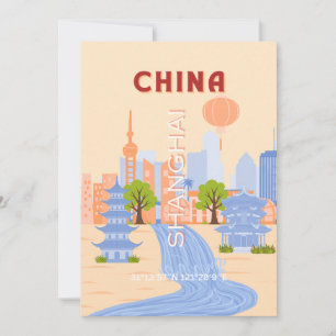 Invitación Arte de viaje retro pastel Shanghai China