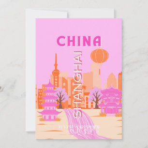 Invitación Arte de Viaje Rosa Shanghai China