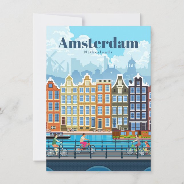 Invitación Arte de viaje Viajar a Amsterdam (Anverso)