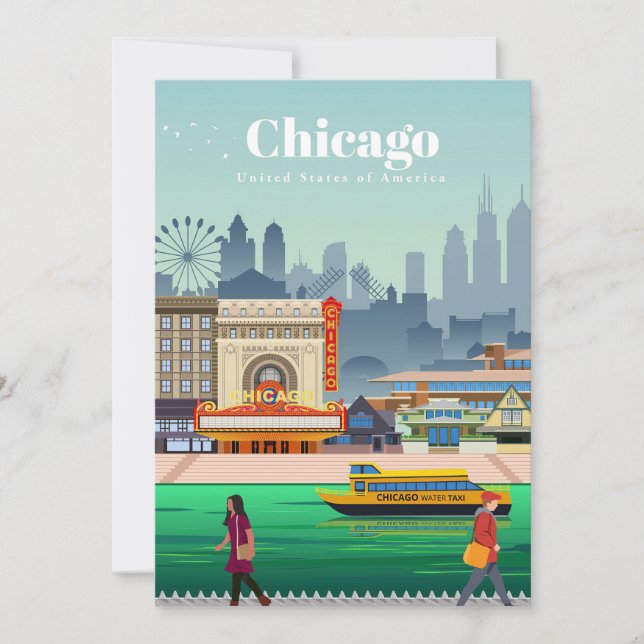 Invitación Arte de viaje Viaje a Chicago (Anverso)