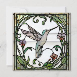Invitación Arte de vidrio teñido elegante art nouveau colibrí