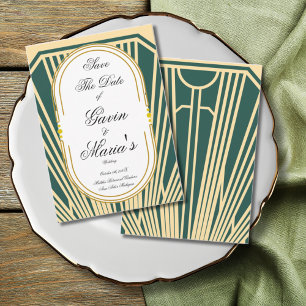Invitación Arte Deco Arte Nouveau Rayado Tono Dorado Moderno 