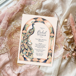 Invitación Arte Deco Chic Vintage Pavo Real Lluvia de Regalos