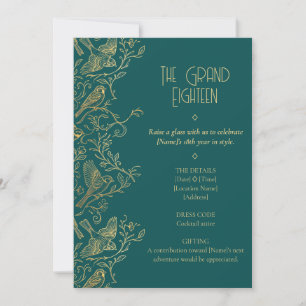 Invitación Arte Deco con Filigrana de Oro Cumpleaños 18 del