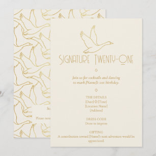 Invitación Arte Deco con filigrana de oro   Cumpleaños 21 del