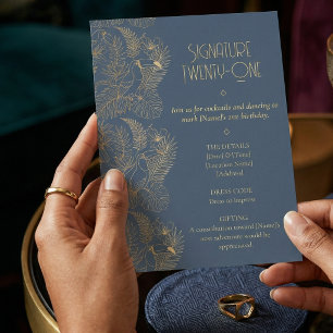 Invitación Arte Deco con Filigrana de Oro Cumpleaños 21 del