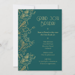 Invitación Arte Deco con filigrana de oro   Cumpleaños 30 del