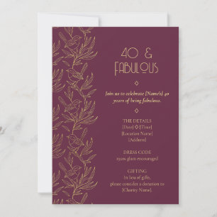 Invitación Arte Deco con filigrana de oro   Cumpleaños 40 de 