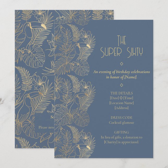 Invitación Arte Deco con Filigrana de Oro | Cumpleaños 60 del (Anverso / Reverso)