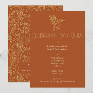 Invitación Arte Deco con filigrana de oro Cumpleaños 80 del