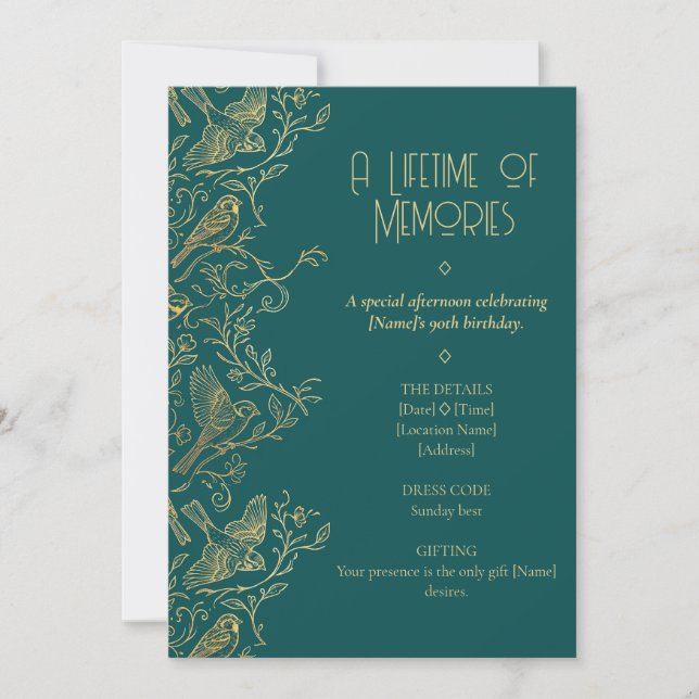 Invitación Arte Deco con filigrana de oro | Cumpleaños 90 del (Anverso)