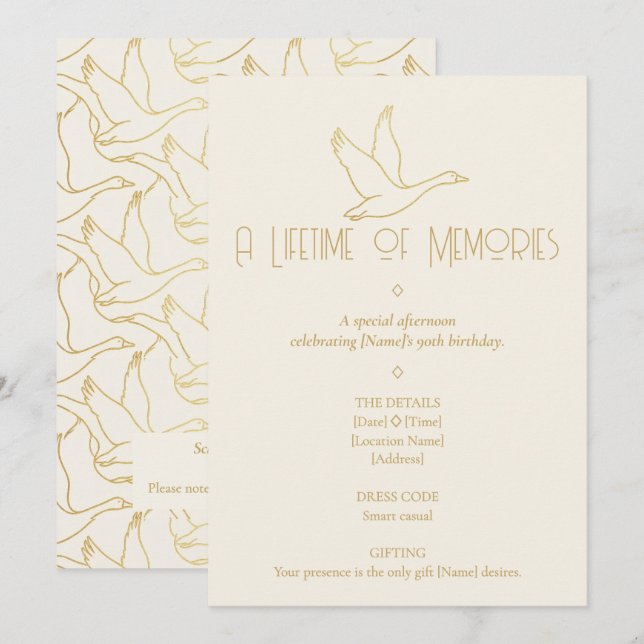 Invitación Arte Deco con Filigrana de Oro | Cumpleaños 90 del (Anverso / Reverso)