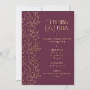 Invitación Arte Deco con filigrana de oro   Cumpleaños de Fai