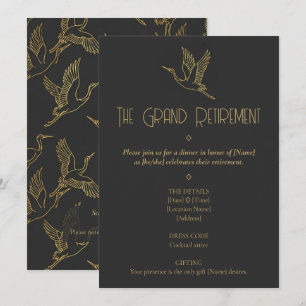 Invitación Arte Deco con filigrana de oro   Grulla Jubilación