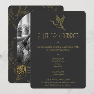 Invitación Arte Deco con filigrana de oro | Memorial de foto 