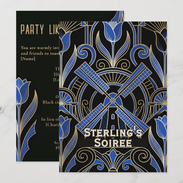 Invitación Arte Deco de Ámsterdam | Cumpleaños personalizado  (Anverso / Reverso)
