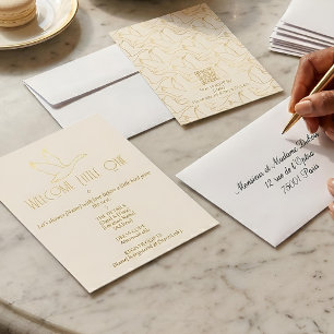 Invitación Arte Deco Filigrana de Oro   Baby Shower de Ganso