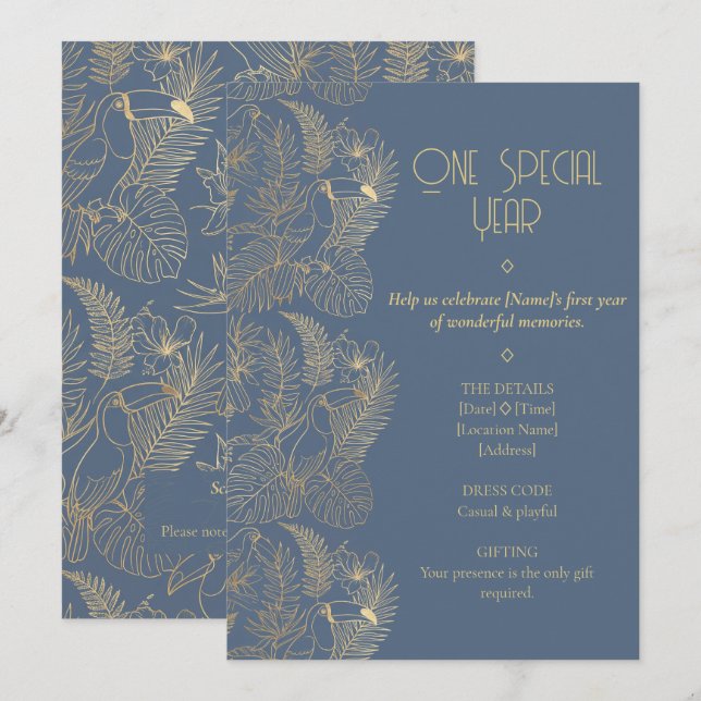 Invitación Arte Deco Filigrana de Oro | Cumpleaños 1º del Tuc (Anverso / Reverso)