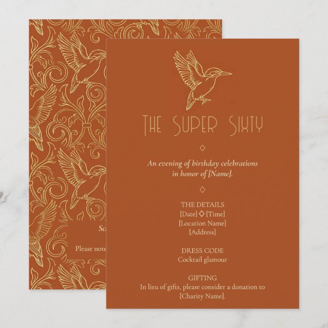 Invitación Arte Deco Filigrana de Oro | Cumpleaños 60 Martín  (Anverso / Reverso)