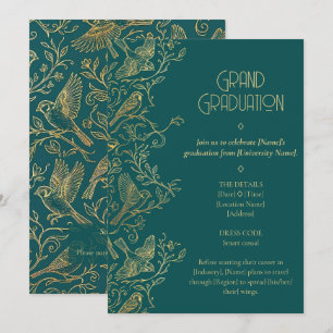 Invitación Arte Deco Filigrana de Oro Graduación de Gorrión